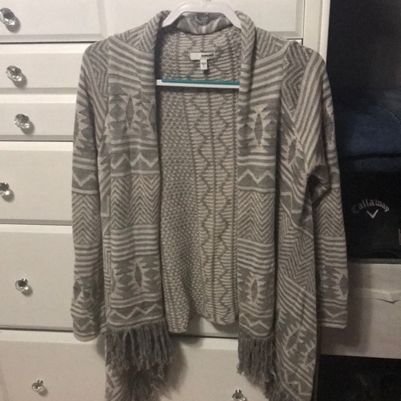 Cardigan sweater with fringe. Sonoma brand. Fringe hem.Gray - Picture 1 of 4